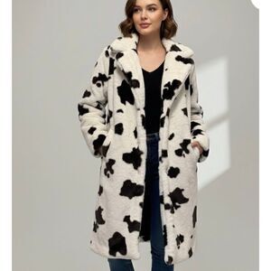 Amber Sky Cow Print Faux Fur Longline Coat Nwt Size XL